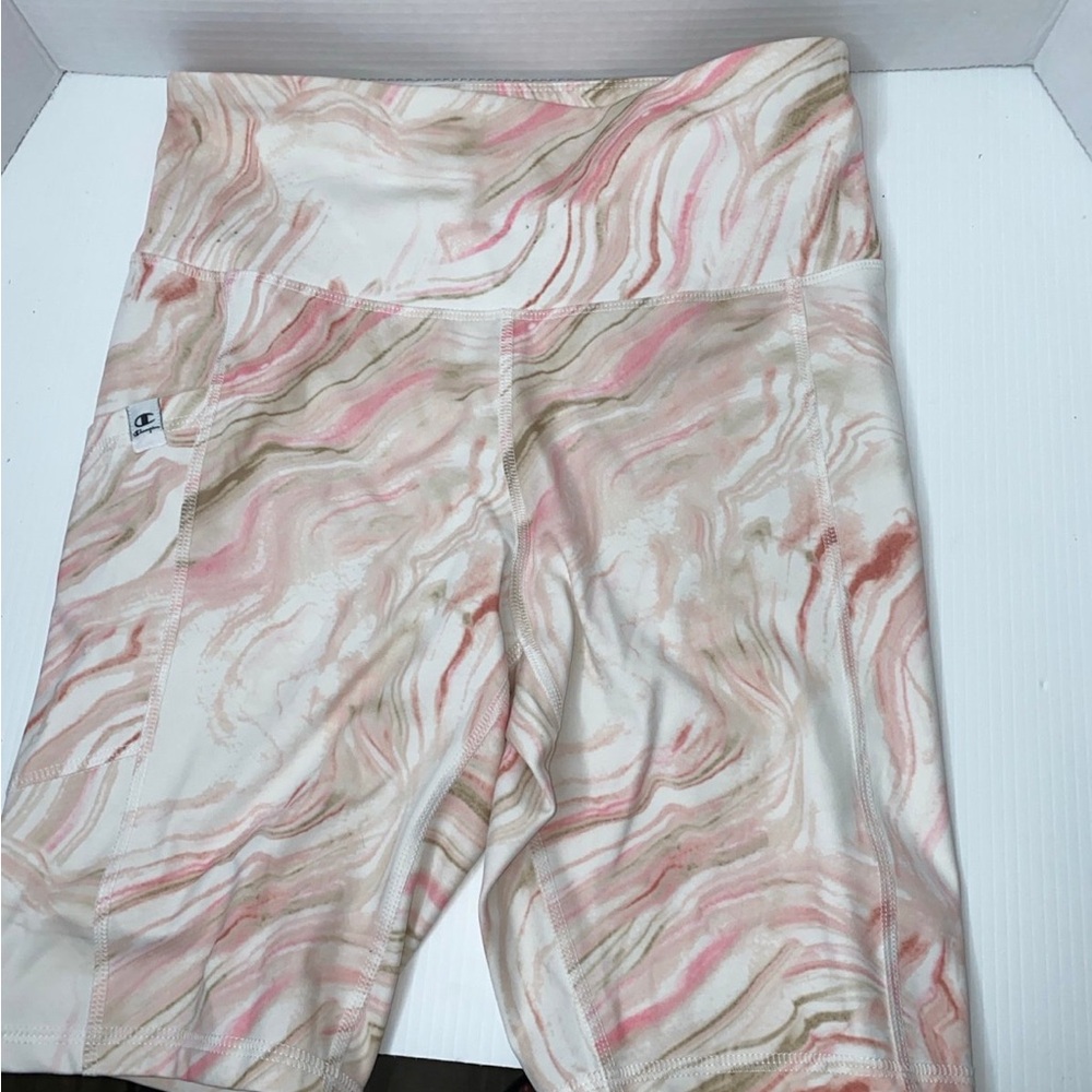 Champion Women's Pink and Cream Marble Bike Shorts